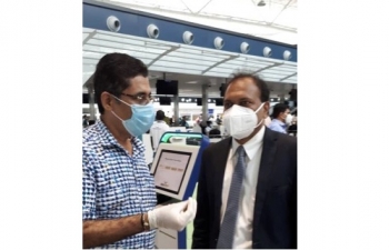 High Commissioner Sugandh Rajaram seeing off Indians on Accra-Delhi charter evacuation flight on 9 June, 2020. 